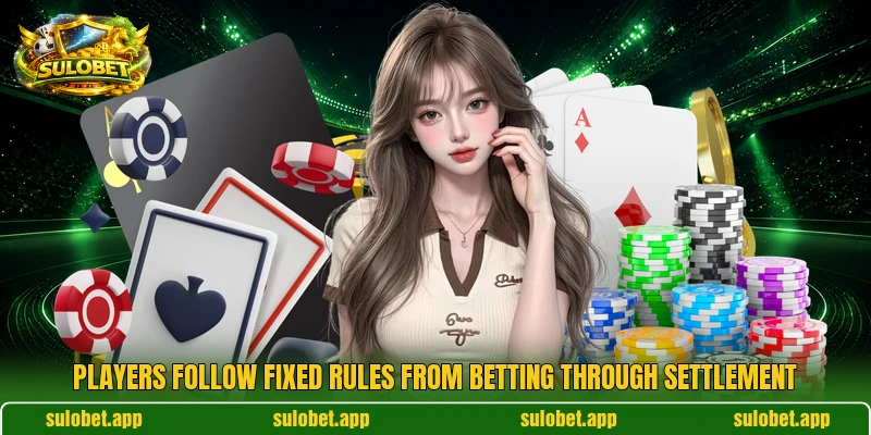 Players follow fixed rules from betting through settlement