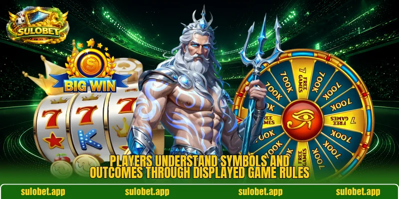 Players understand symbols and outcomes through displayed game rules